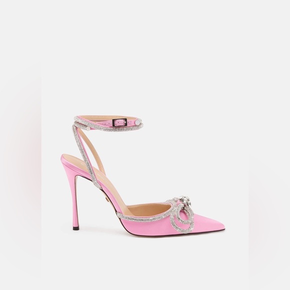 Mach & Mach Double Bow Satin Pumps Pink 110mm - Picture 3 of 14
